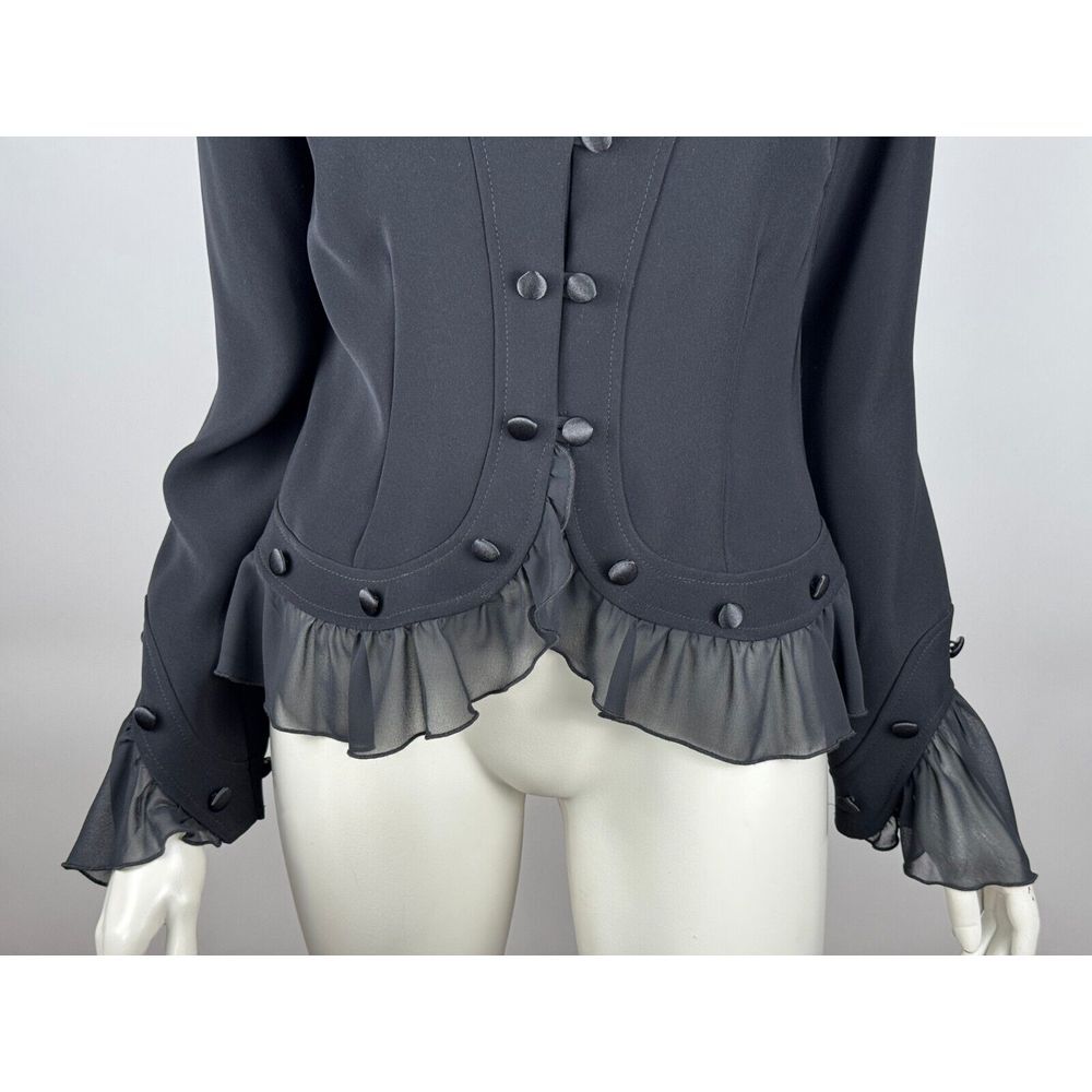 Black Women's Ruffled Hem Blazer Jacket - Picture 9 of 16